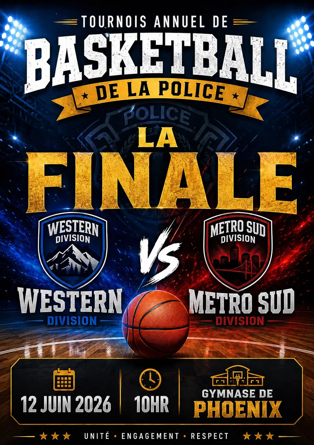 Police Basketball 2026 final western vs metro sud poster